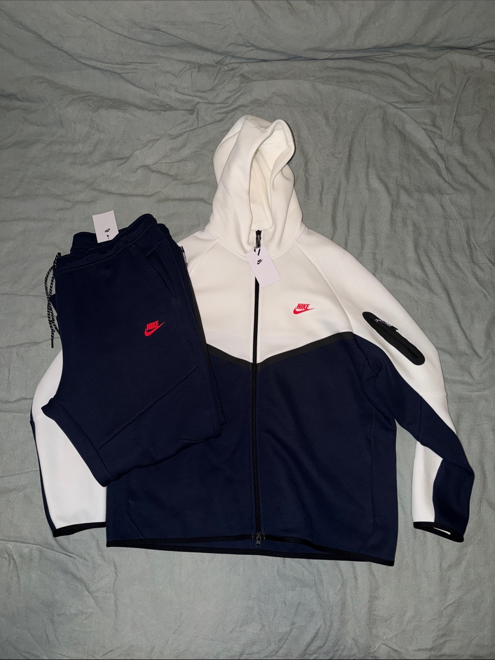 Nike Tech Fleece Navy, White & Red Hoodie and Joggers